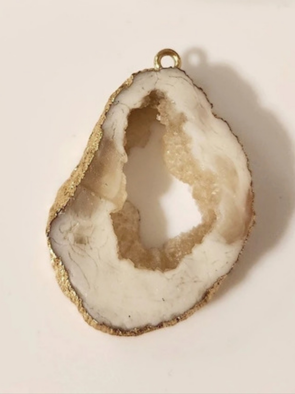 Geode Druzy Pendant in White & Brown With Gold-tone Edge